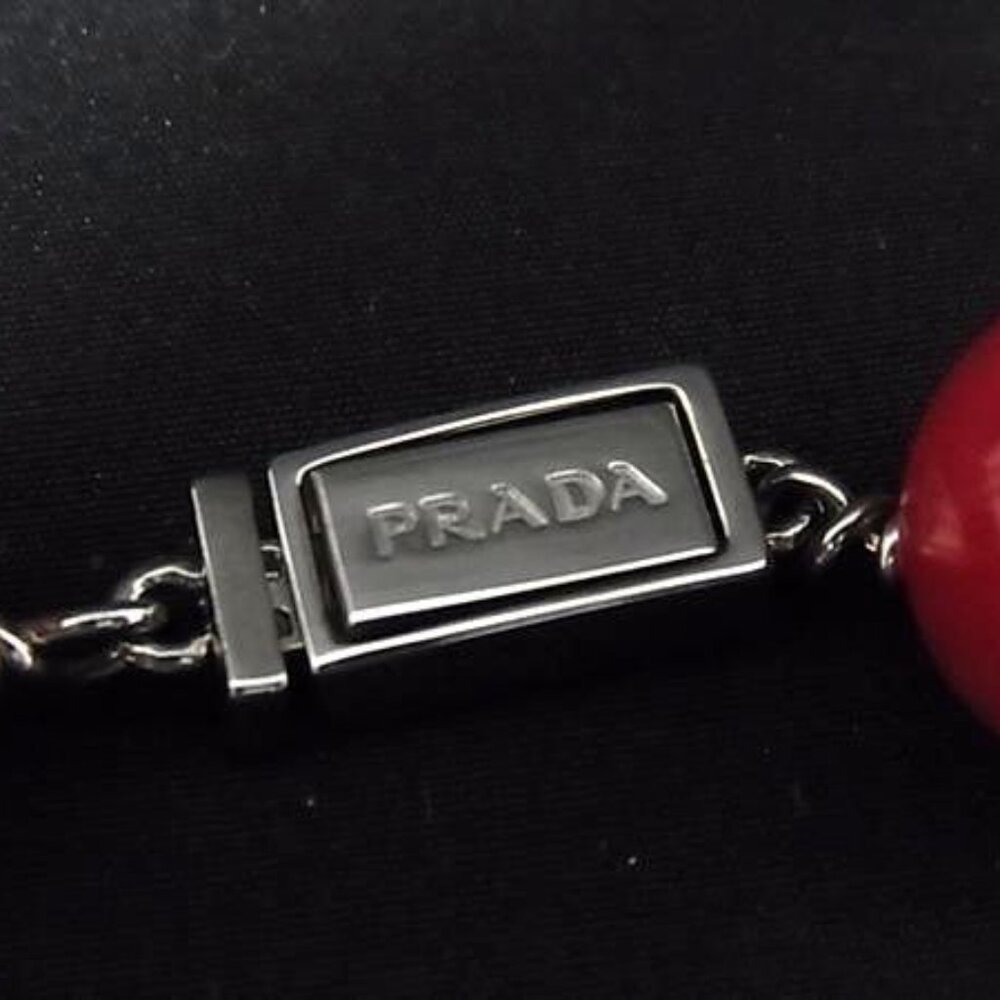 Prada Necklace Red Silver Plex Crystal Bird Tri Flower Hana - Picture 2 of 5